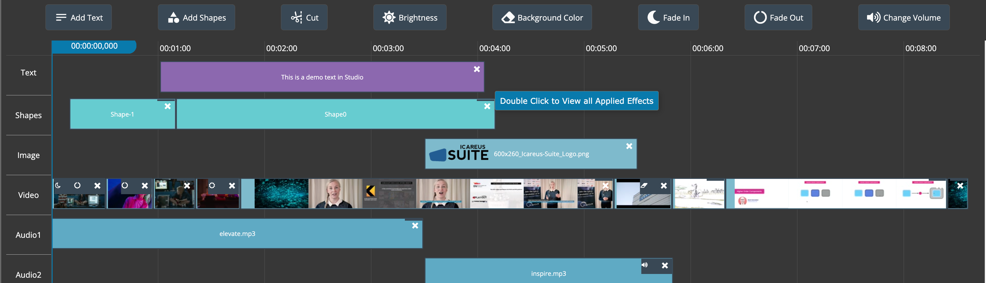 Timeline and Action and Effect buttons